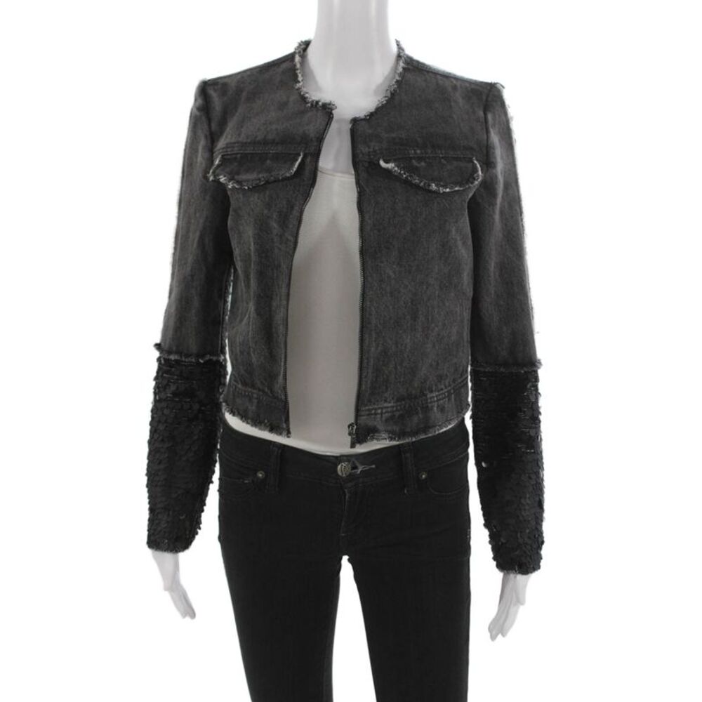 Aviu Women Basic Jacket Black Cotton Long Sleeve Zip Solid Fall Size 38